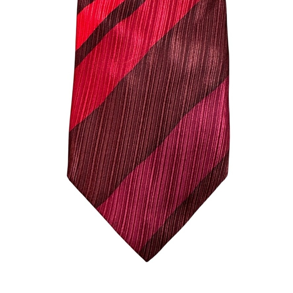 Unlisted Kenneth Cole Mens Red Burgundy Striped 100% Silk Necktie Hand Sewn